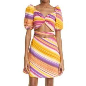 AUMTUM ADEIGBO ALYSSA STRIPED CUTOUT PUFF SLEEVE MINI SUN DRESS sz 6